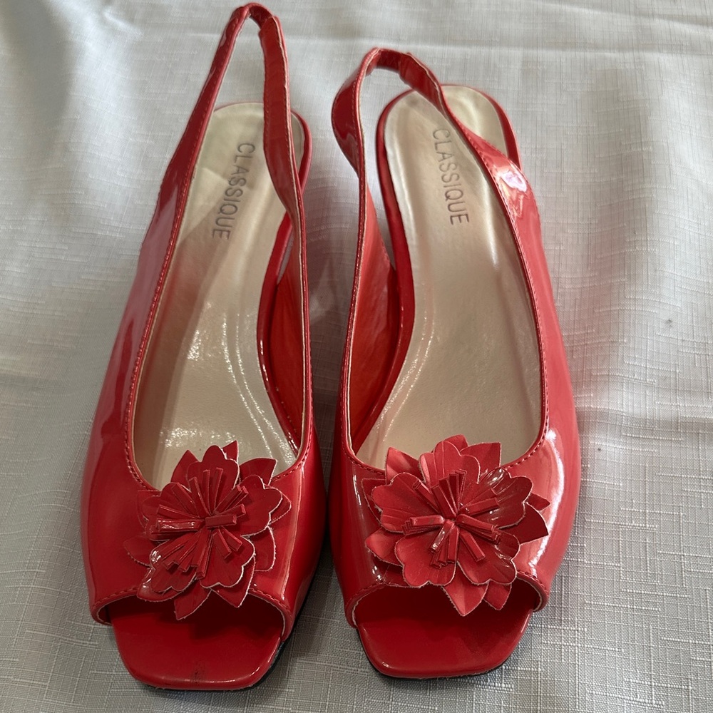 Classique Scarlet Floral Open-Toe Heels
